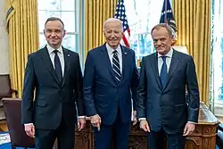 Tusk with President Andrzej Duda and U.S. President Joe Biden in Washington, D.C., 13 March 2024