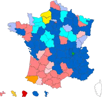 Party affiliation of the General Council Presidents of the various departments in the elections of 2015
