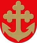 Cross bottony on an anchor on the coat of arms of Pyhäranta, Finland