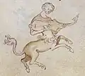 England, c. 1320. Centaur with citole, from the Queen Mary Psalter, shows a free neck (the hand could slide up and down the neck). It didn't have a thumbhole.