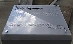 Commemorative plaque in honour of Régis Ghesquière at the Furturosport in Mouscron, Belgium.
