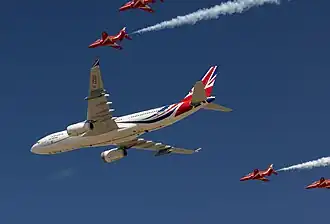 ZZ336 Vespina, the AirTanker RAF Voyager KC3 (MSN: 1363) converted for VIP use, operated by 10 Squadron of the Royal Air Force, whilst still retaining its core military capability of aerial tanker, 2022.
