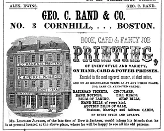 Advertisement for George C. Rand & Co. printers, 1849