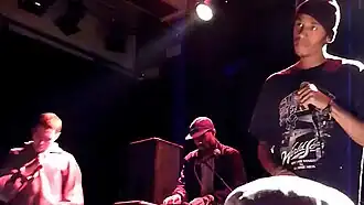 Ratking performing in Köln in 2014. Left to right: Wiki, Sporting Life, and Hak