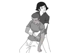 —When there is a victim with a serious injury in the spine (in the back or the neck) and a rescuer without instruments, the rescuer can try to carry the victim carefully through the Rautek maneuver (as in the picture), trying to keep victim’s head and back in the same position they were., The victim's head can be supported on the rescuer to try to soften the movements., A second rescuer can hold the legs.