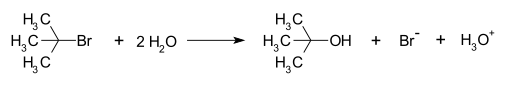 overall reaction of tert-butyl bromide with water