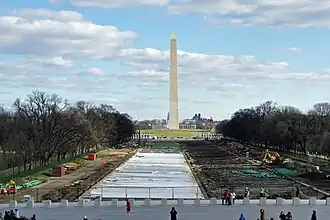 Lincoln Memorial Reflecting Pool undergoing reconstruction in December 2011