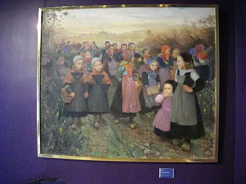 Painting in the Musée des beaux-arts de Reims by Émile Wery titled "Retour d'école à Plougastel?"