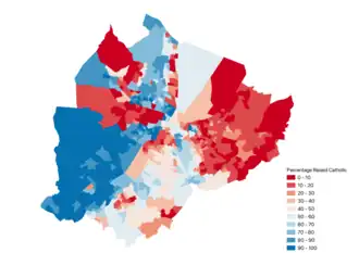 Percentage Catholic or brought up Catholic in 2021