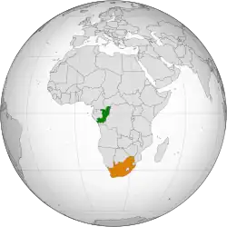 Map indicating locations of Republic of the Congo and South Africa