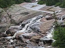 Glacial grooves in rock of the Canadian Shield where the Sault Plat River flows, Rivière-au-Tonnerre municipality, Quebec, Canada