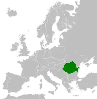 The Socialist Republic of Romania in 1989 in dark green