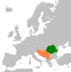 Map indicating locations of Socialist Republic of Romania and Yugoslavia