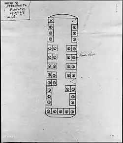 A diagram showing the layout os the Rosa Parks bus. It shows that Parks was seated in a row in the middle of the bus, nearer to the front than the back, by the window.