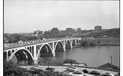 Rosslyn skyline and the Key Bridge from Georgetown in 1964