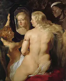 Venus at a Mirror, Peter Paul Rubens, 1615. In the 17th century, fleshier bodies were idealized.[174]
