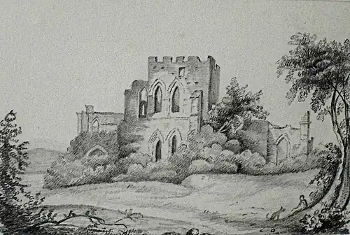 Ruins with man and dog, 1884