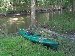 Photo of single-person kayak sitting on land