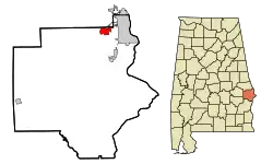 Location in Russell County and the state of Alabama