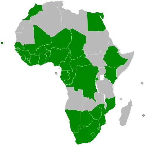 the 34 member countries highlighted on a map of Africa