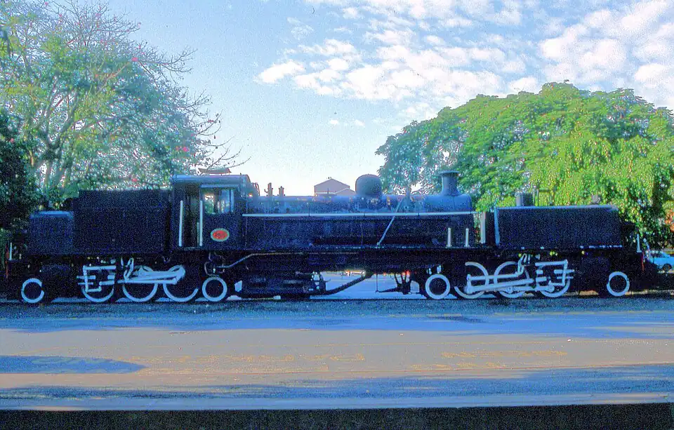 No. 2621, plinthed at Nelspruit, April 1991. Later this locomotive was removed from the plinth and stored at Waterval – Boven. In 2016, it was moved to Creighton to be restored to operating condition by the Paton's Country Railway.