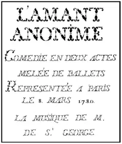 Newspaper notice for opera L'amand anonyme