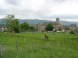The church and surrounding buildings in Saint-Jeure-d'Andaure