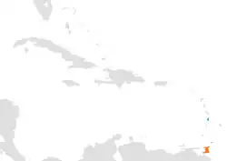 Map indicating locations of Saint Lucia and Trinidad and Tobago