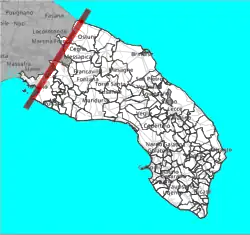 Geographical borders of Salento (the so called "messapic threshold")