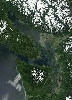 The coastal lowlands surrounding the Salish Sea make up most of the Georgia Depression