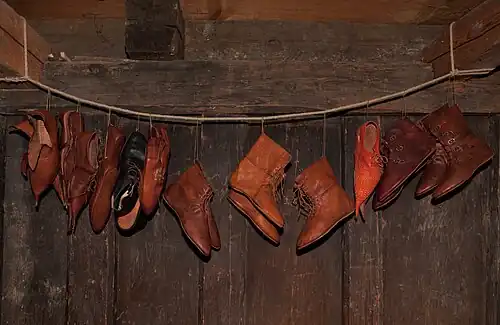 Reconstructions of turnshoes of the high and late Middle Ages, showing the characteristic thin, flexible sole (a stiff sole would prevent the shoe from being turned inside-out)