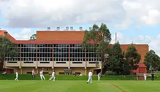 Looking into the indoor swimming pool in the Glenn Centre from the Meares Oval (2012)