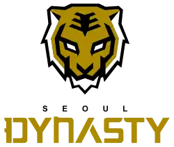 The logo for the Seoul Dynasty features a tiger in the team's colors and a stylized version of the Korean character '王' ('wáng'), meaning king, on its forehead.