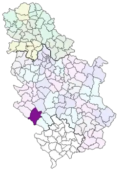 Location of the municipality of Sjenica in Serbia