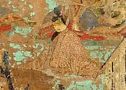 An aristocratic man wearing early kanmuri and sokutai. From Illustrated Biography of Prince Shōtoku (1069).