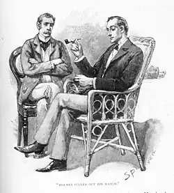 Sidney Paget illustration of Holmes and Watson, seated