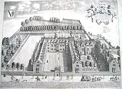 Bird's eye view of Sidney Sussex College, Cambridge by David Loggan, published 1690