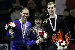 The men's event medalists at the 2017 Skate Canada International