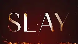 An image with a dark red background, with flames on the lower side. The series title is displayed on the center of the image.