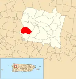 Location of Sonador within the municipality of San Sebastián shown in red