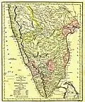 A 1794 map showing the regions ceded by Tipu Sultan under the Treaty of 1792.