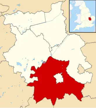 South Cambridgeshire shown within Cambridgeshire