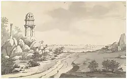View of Bangalore Fort, from the Kempegowda South Tower. South view of Bangalore with the fortress in the distance by Robert Home (1752–1834) in 1792[43]