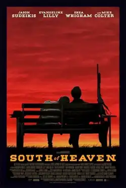 A woman and a man holding a firearm sit on a bench.