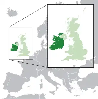 Location of&nbsp;Southern Ireland {{{1}}} &nbsp;(dark green) in the United Kingdom&nbsp;(green)