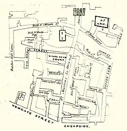 Angel Street and the Angel Inn on John Rocque's Map of London, 1746