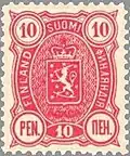 Coat of arms of Finland on the 1890 Finnish postage stamp