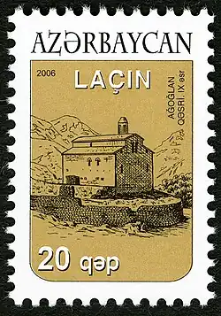 Azerbaijani stamp depicting the monastery