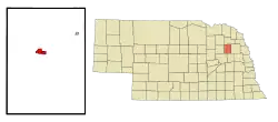 Location of Stanton within Stanton County and Nebraska