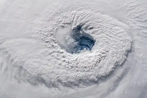 Space view of a well-defined eye of a tropical cyclone